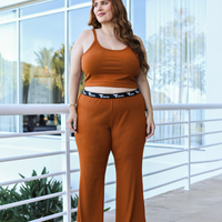Calça Legging Flare Canelada Marrom Doce de Leite