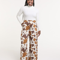 Calça Wide Leg Moletinho Feminina Animal Print Vaca