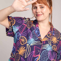 Camisa Feminina Pijama Manga Curta Estampa Frutas