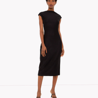 Vestido midi de viscose com franzido alça larga preto
