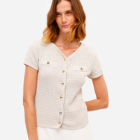 Blusa feminina de tricot manga curta bege