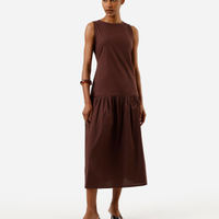 Vestido midi feminino de algodão marrom