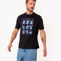 Camiseta de algodão Stitch manga curta preto