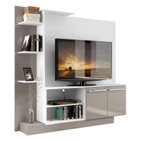Estante com painel para TV até 55 polegadas e 2 portas Porto Multimóveis Branco/Lacca Fumê