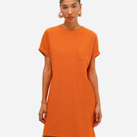 Vestido curto feminino básico flamê manga curta laranja