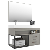 Gabinete Banheiro com Cuba e Espelheira 80cm Multimóveis CR10071 Cimento