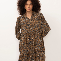 Vestido de viscose chemise curto animal print marrom