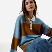 Suéter feminino de tricot com gola manga longa listrado marrom