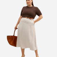 Saia midi feminina de viscose com cinto plus size bege