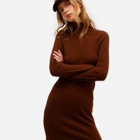 Vestido curto de algodão gola alta marrom