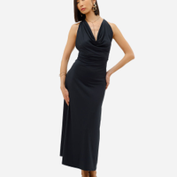 Vestido midi feminino franzido preto