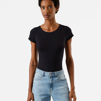 Body feminino de poliamida manga curta preto