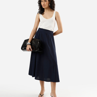 Saia midi feminina com linho azul