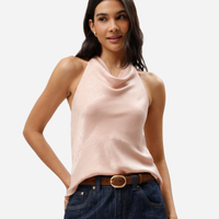 Blusa frente única feminina decote degagê acetinada rosa