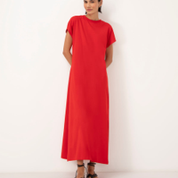 Vestido de algodão longo com fenda vermelho