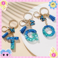 1pc Alloy Alphabet Initial Keychain Royal Blue Butterfly & Tassel Letter Keychain for Backpack Charm Accessory Key Ring Findings