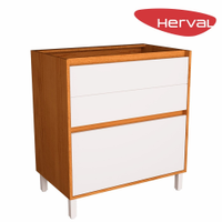 Balcão Cozinha 3 Gavetas Herval Roma, Freijó e Branco 80 cm