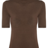 Blusa feminina de tricot manga curta marrom