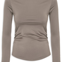 Blusa feminina manga longa franzida marrom