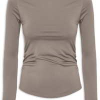 Blusa feminina manga longa franzida marrom