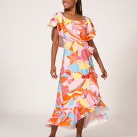 Vestido cigana babados estampado floral rosa