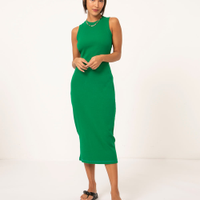 Vestido básico midi decote halter neck verde bandeira