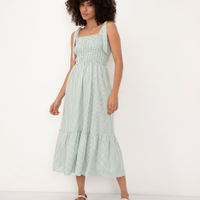 Vestido midi alça com laço listrado verde