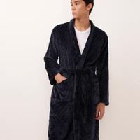 Roupão de fleece manga longa texturizado azul marinho