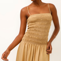 Vestido midi alça fina texturizado bege
