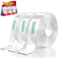 3 Rolls Heavy Duty Nano Double Sided Tape - 30FT Total, Clear & Removable for Walls, Posters, Rugs