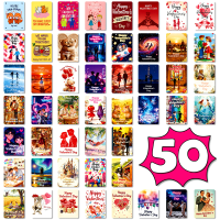 50PCS Happy Valentines Day Text Cards Couples Holiday Gift Greeting Cards Popular Festival Blessing Card Set