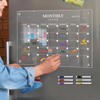 Acrylic Planning Board Magnetic Monthly Planner Board with 6 Colored Markers Acrylic Refrigerator Calendar Planning Board