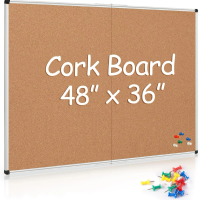 Cork Board Bulletin Board 36x48, Silver Aluminum Framed 4x3 Corkboard, Foldable Office Board for Wall with 36 Push Pins