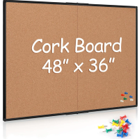 36x48 Cork Board Bulletin Board, Foldable Notice Pin Board with Black Aluminum Frame, Large Wall Mounted Office Board with 36