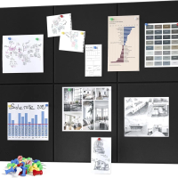 Large Cork Board for Wall, 36x24 inch 6-Panel Felt Bulletin Board with Pushpins, Black