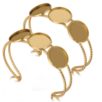2pcs Stainless Steel Gold Plated Open Bracelet Fit 18mm Cabochon Base for Bracelets DIY Jewelry Making Supplies Craft Wholesale
