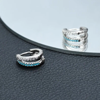 One pair, double-layer blue zircon earrings, cool punk style, hip-hop unisex, low sensitivity and easy to wear, versatile for travel parties, gift giving