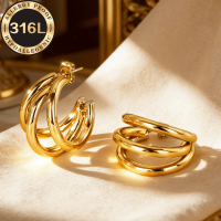 Golden Hypoallergenic Stainless Steel Earrings | High-Quality, Anti-Fading, Comfortable and Versatile, Simple and Elegant