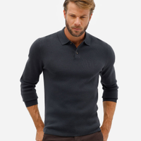 Polo comfort masculina de tricot manga longa azul