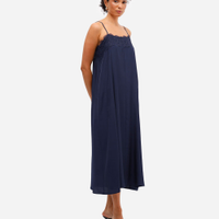 Vestido midi feminino com renda acetinado azul
