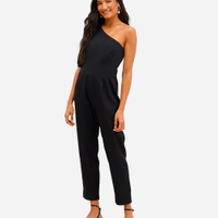 Macacão ombro único feminino com linho preto