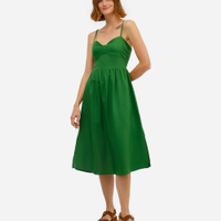 Vestido midi feminino com linho e fendas verde