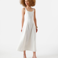 Vestido midi feminino evasê de viscose com recortes texturizado off white