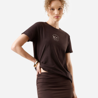Camiseta feminina de algodão estampada marrom