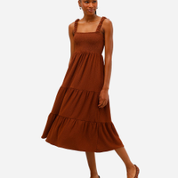 Vestido midi feminino texturizado com recortes alças médias marrom