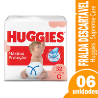 Fralda Descartável Huggies Supreme Care Tamanho G - 6 Pacotes com 32 Fraldas - Total 192 Tiras