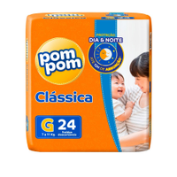 Fralda Descartável Pom Pom Clássica Jumbo Tamanho G - 8 Pacotes com 24 Fraldas - Total 192 Tiras