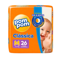 Fralda Descartável Pom Pom Clássica Jumbo Tamanho M - 8 Pacotes com 26 Fraldas - Total 208 Tiras