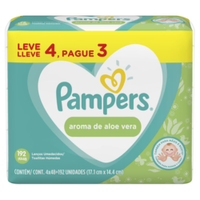 Lenços Umedecidos Pampers Aloe Vera - 4 Pacotes com 48 Lenços - Total 192 Lenços