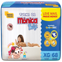 Fralda Descartável Turma da Mônica Tamanho XG - 4 Pacotes com 68 Fraldas - Total 272 Tiras